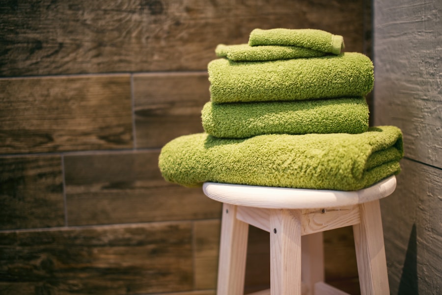 Fresh towels folded on a stool